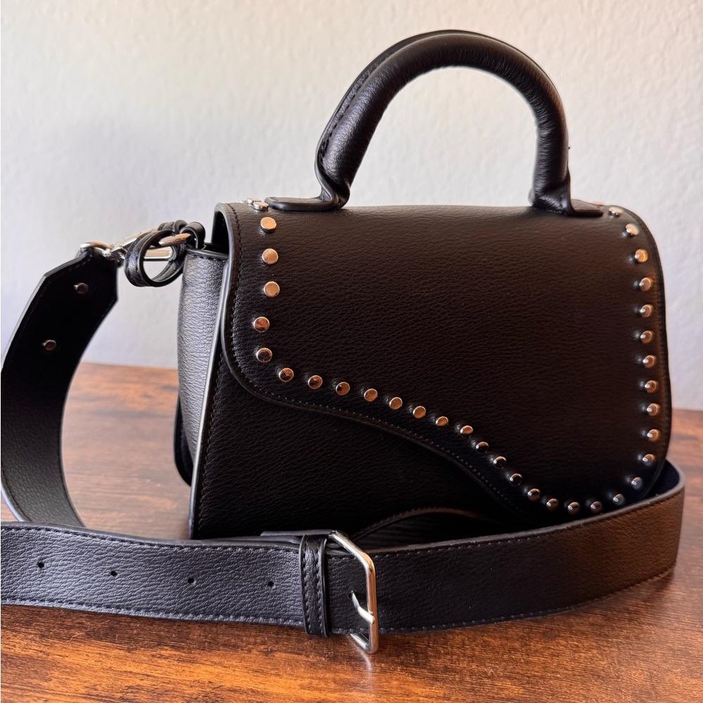 Black Studded Leather Handbag